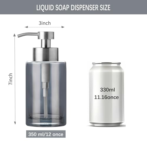Image of Enra Silver Soap Dispenser, Glass Hand Soap Dispenser Liquid Pump Bottle | 12oz Thick Glass Design With Stainless Steel Pump. Clean Contemporary Style Enhances Countertops, Sinks And Modern Interiors.