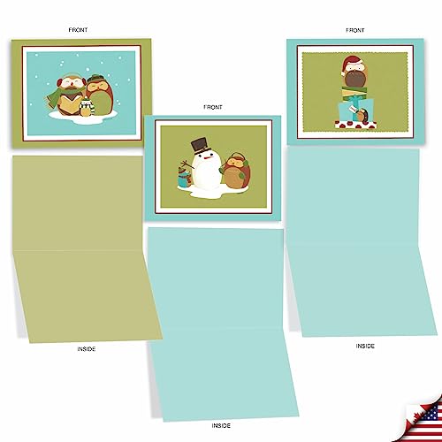 Image of The Best Card Company - 10 Blank Animal Christmas Note Cards - Assorted Bulk Holiday Cards for Men and Women, Fun Wildlife (4 x 5.12 Inch) - Holiday Hoots M2989XSB