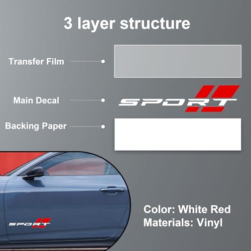 Image of Zhizhong Car Sport Decal,16 Inch Vinyl Sticker Fit for All Cars Side (2 Pcs White Red)
