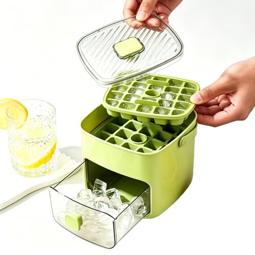 Bandeja para cubitos de hielo con contenedor de almacenamiento y sistema de prensa fácil
