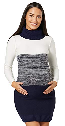HAPPY MAMA Mujer Maternidad Punto Saltador Vestido - Largo Suéter 1102 (Melange Azul Marino & Armada, 40-42, XL/2XL/3XL)