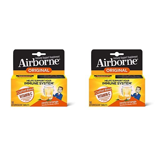 Airborne Vitamin C 1000Mg (Per Serving) - Zesty Orange Effervescent Tablets (10 Count Box), Gluten-Free Immune Support Supplement, With Vitamins A C E, Zinc, Selenium, Echinacea & Ginger (Pack Of 2) #TOP17