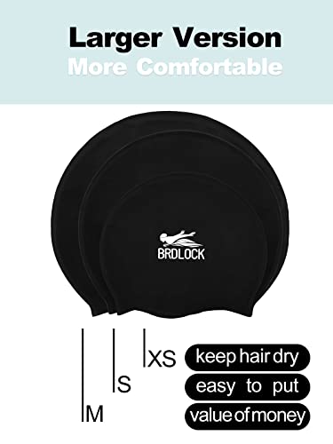 Brdlock Kids Swim Caps For Long Hair, Silicone Swim Cap For Girls Boys Kids Teens With Long Hair, Waterproof Swimming Cap Design For Afro Hair/Curly Hair/Long Hair Extensions (Black, Medium) #TOP5