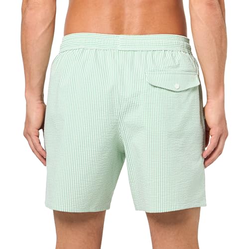 Lacoste Men's Striped Seersucker Swim Trunks, White & Green, Large2