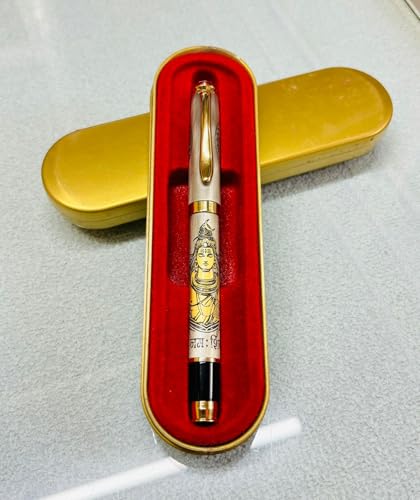 Image of Lord Shankar Mahadev Etched Pen - Divine Engraved Brass Roller Pen with Sacred Trishul & Om Design