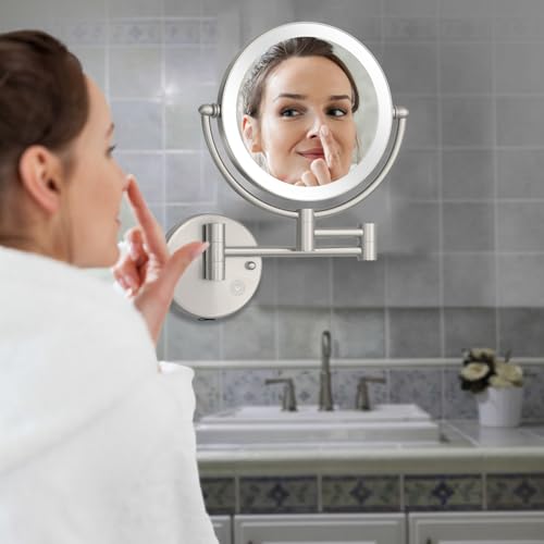 Espejo de maquillaje de pared redondo iluminado recargable 8 pulg miniatura 2