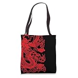 Red Asian Chinese Japanese Korean Dragon Firedrake Tote Bag