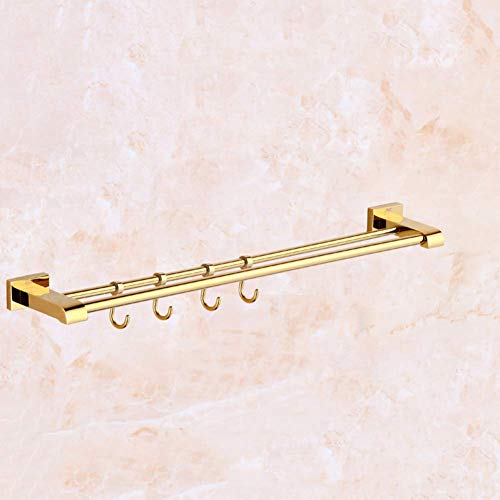 Porte-serviettes de salle de bain double barre en cuivre or 70cm mural - 2
