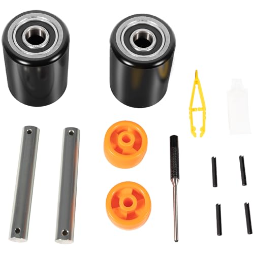 Image of PTH50 Pallet Jack Front Load Wheels Replacement Kit for Crown PTH50 Pallet Jack, Come with Axles, Poly Tread Black with Bearings 20mm