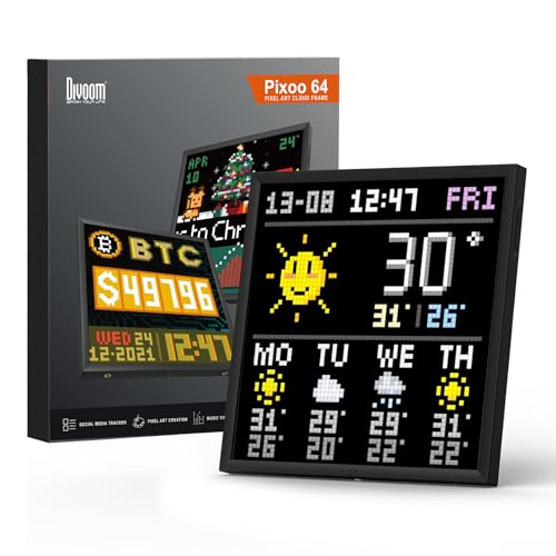 Divoom Pixoo-64 - WiFi Pixel Cloud Digital Frame with APP Control,64 X 64 LED Panel Display Frame for Gaming Room Decoration/Social Media Fans Counter