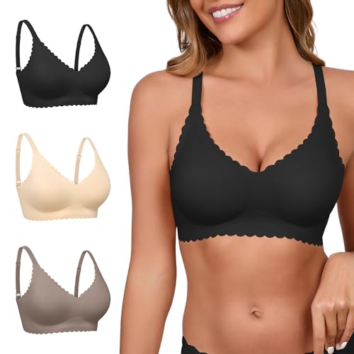 Wireless Seamless Bras for Women with Support - No Wire Push Up Womens Bra - No Underwire Padded Comfort Bralettes Black,skin,grey Small