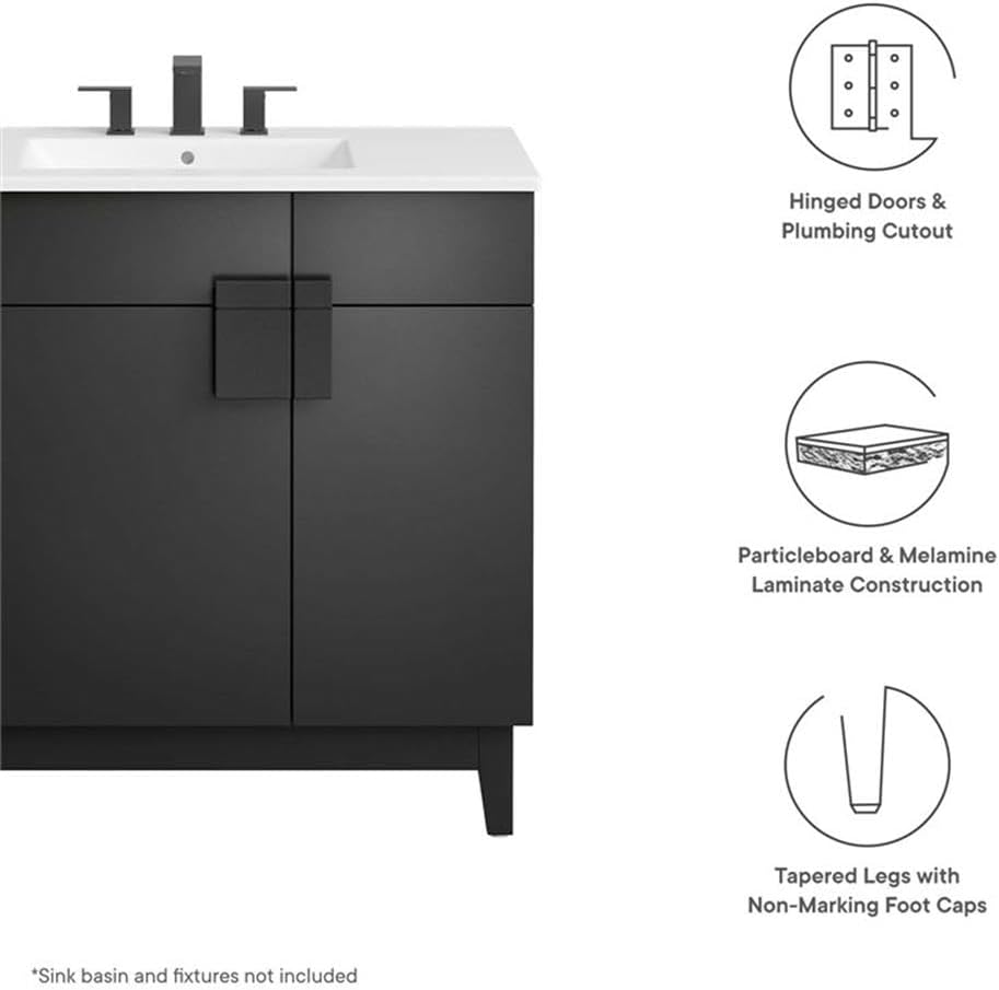 Miles Black 36" Modern Bathroom Vanity Cabinet