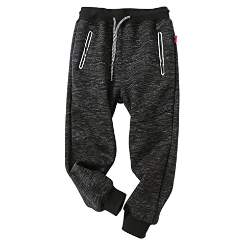 BINIDUCKLING Boys Girls Fleece Jogger Sweatpants with Pocket Thick Drawstring Tracksuit Bottoms Kids Casual Active Pants School Trousers for PE Sports and Games(Black,6 Years) Cover