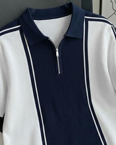 AUSK Men's Beige Half Sleeve Polo Neck T-Shirt White&Navy Blue_A125 - Image 5