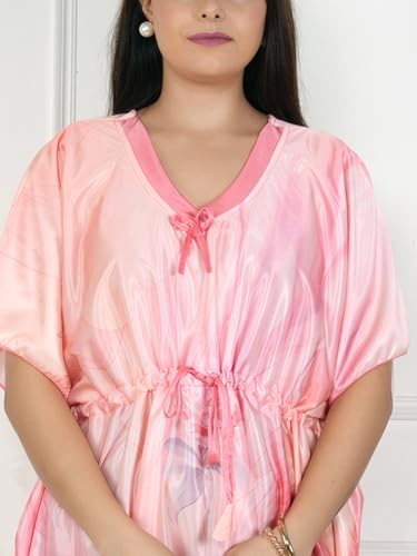 Image of Women's Printed Satin Blend Kaftan Nighty /Nightgown /Nightwear /Maxi WSR-185