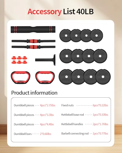 Image of Adjustable Dumbbells,20 /30 /40 /60 /80lbs Free Weight Set with Connector, 4 in1 Dumbbells Set Used as Barbell /Kettlebells /Push up Stand, Fitness Workout Equipment for Home Gym for Youth,Women /Men