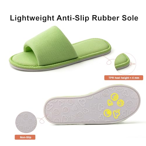 Image of Women's Open Toe House Slippers - Breathable Waffle Fabric, Memory Foam Cushioning, Slip-On Summer Indoor Slippers, Non-Slip TPR Sole, Easy Care
