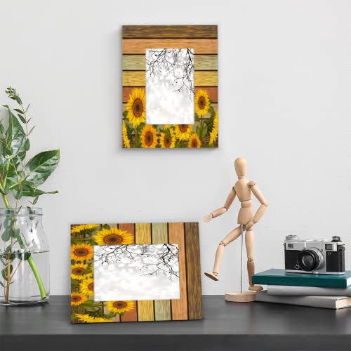 Funky Qiu 5X7 Picture Frame Vintage Retro Sunflower Rustic Photo Frame For Wall And Tabletop Display Wooden Photo Picture Frame Home Decor #TOP5