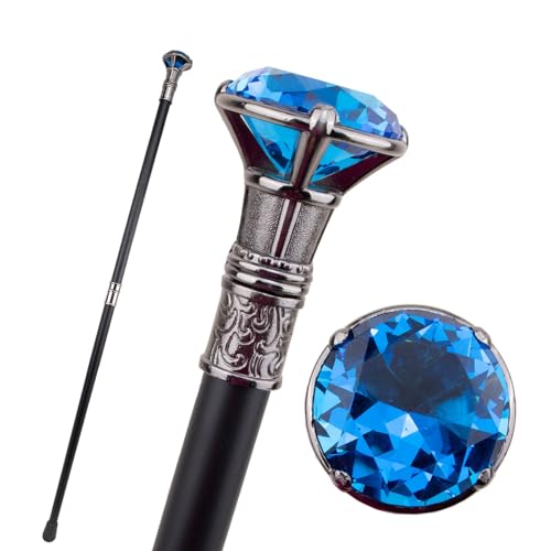 Canne dorée style diamant bleu pour homme, bâton décoratif de 93cm idéal pour les cérémonies