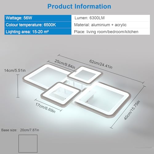 Lustre salon moderne DELIPOP plafonnier LED carré 6300LM - 5