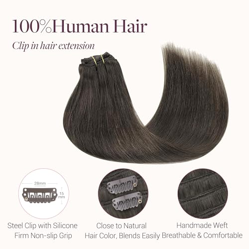 Image of GOO GOO Clip in Hair Extensions Real Human Hair Brown Remy Extensions