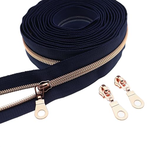 YIGUANXIN #5 10 Yards Navy Nylon Coil Zippers by The Yard Rose Gold Teeth