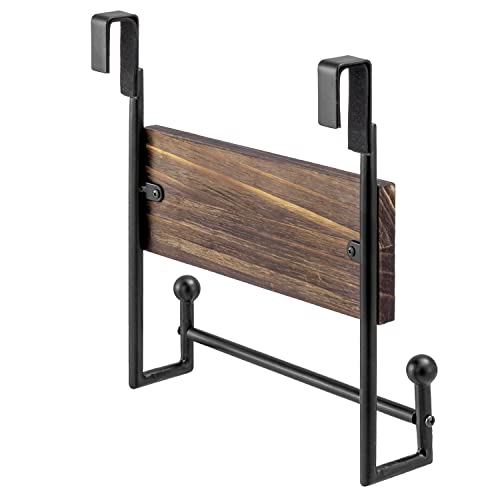 Mygift Industrial Matte Black Metal Over Cabinet Door Hand Towel Bar Holder With Decorative Burnt Wood Cursive Towel Sign #TOP6