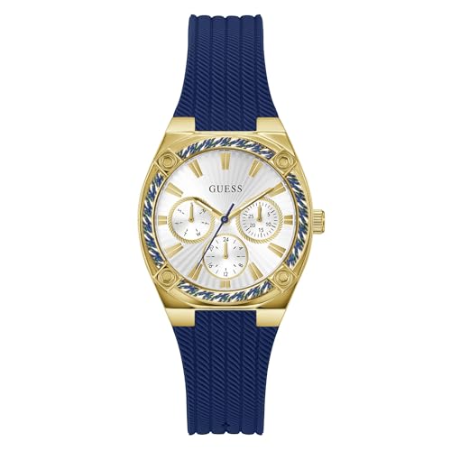 Montre Guess Femme 35mm cadran blanc montre bracelet bleu boîtier doré