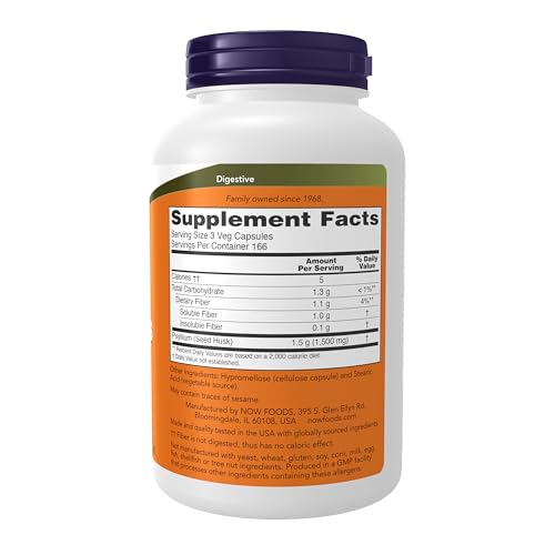 NOW Foods Supplements, Psyllium Husk Caps 500 mg, Non-GMO Project Verified, Natural Soluble Fiber, Intestinal Health*, 500 Veg Capsules - Image 3