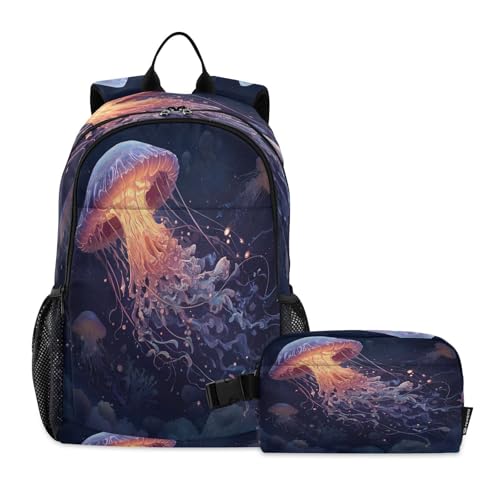 ALAZA Three Jellyfish Kids Backpack Elementary Girls Boys Bookbag Rucksack Primary School Bag Backpack Set with Lunch Bag