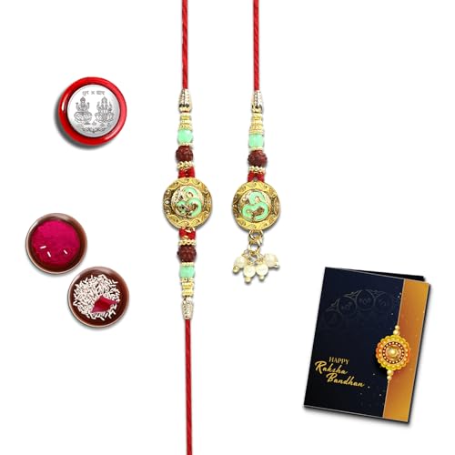 Image of Oblivion Design Lumba Bhabhi Combo Rakhi with Silver Pooja Coin, Greeting Card, Lumba Rakhi for Bhabhi - Rakhi Gift for Bhai & Bhabhi