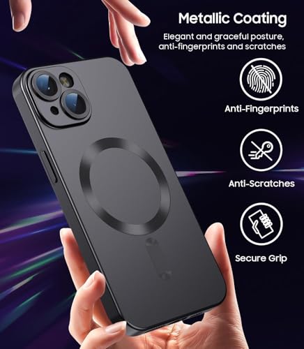 Image of DIZORO Magnetic Case for iPhone 13 / iPhone 14 Cover [Compatible with MagSafe][Built-in Camera Lens Protector] Slim Soft Silicone Bumper Shockproof Metallic Luster Back Cover Phone Cases (Black)