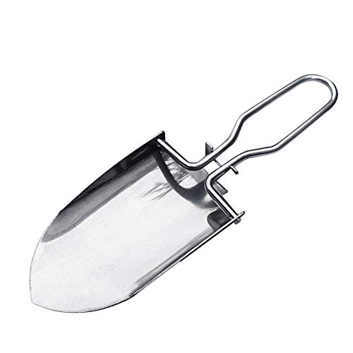 Maxtapos Folding Shovel, Mini Portable Outdoor Stainless Steel Folding Shovel Trowel Spade Gardening Tool Silver