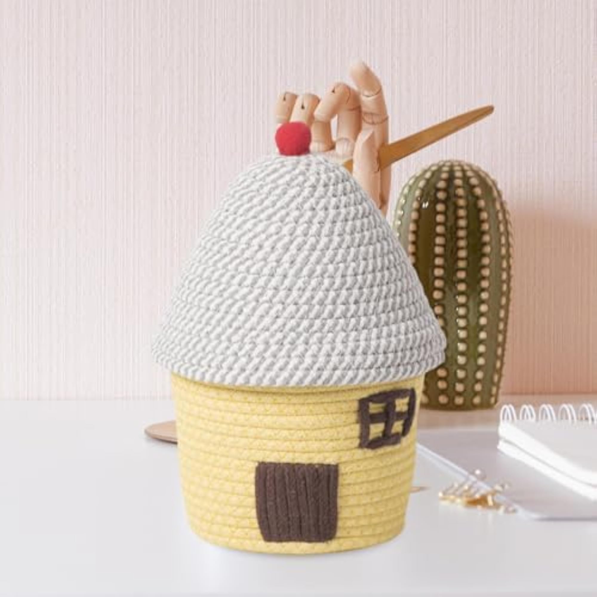Makeup Storage Basket Organiser for Home Use, Gray and Yellow