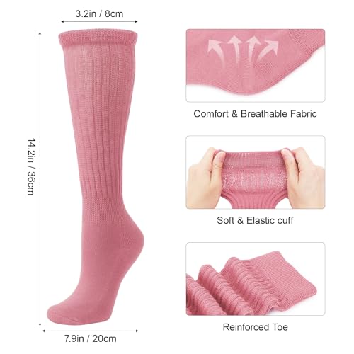 Image of DRESHOW Slouch Socks for Women Chunky Scrunch Knee High Sock Cotton Neon Leg Warmers Extra Long Knit Slouchy Socks Size 5-11