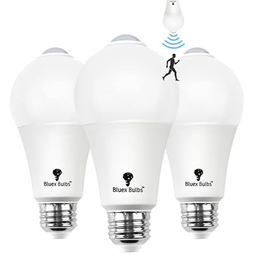 Image of Bluex Bulbs 3 Pack Motion Sensor LED Light Bulb A21, 15W 1300 Lumens, Daylight 5000K, Automatic On /Off Security Light, E26 Medium Base Indoor & Outdoor Use, 120V (4000K - Cool White)