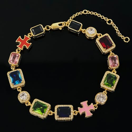 HELLOICE 10mm Multicolored Enamel Cross Bracelet Chunky 5A CZ Enamel Bracelet Hypoallergenic Statement Brecelet Jewelry for Women Men2