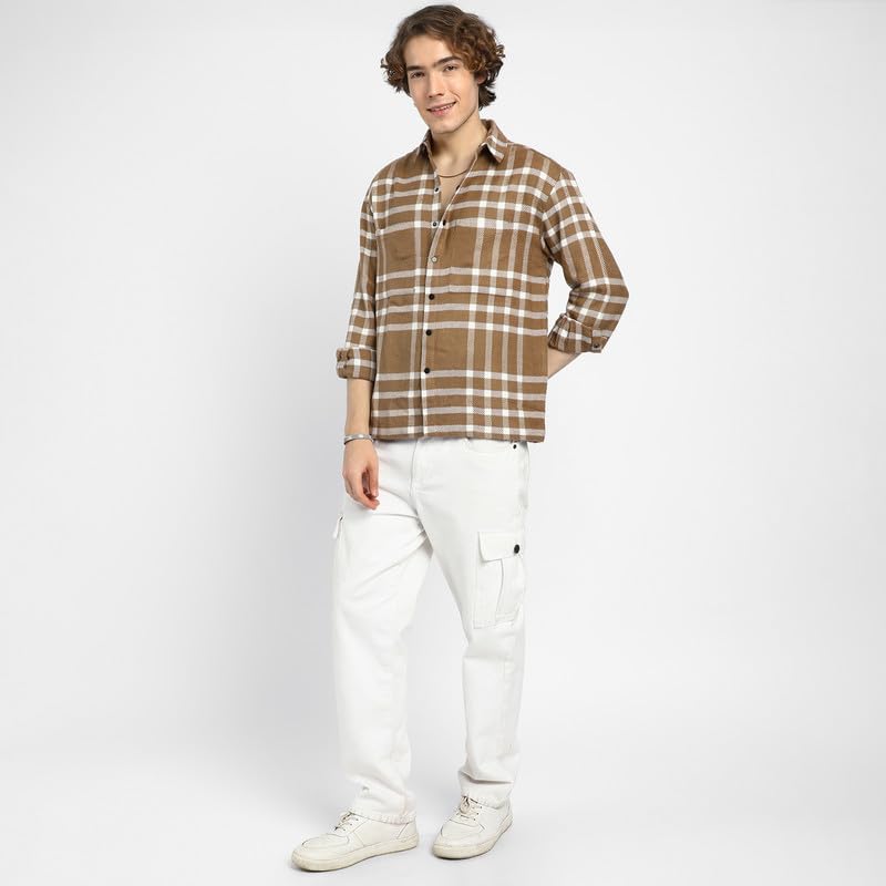 Image of CAHOOT Men's Shacket for Casual Wear | Spread Collar | Long Sleeve | Button Closure | Overshirt /Shacket Crafted with Comfort Fit for Everyday Wear