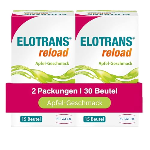 ELOTRANS reload - Mezcla isotónica de electrolito glucosa - Suplemento dietético con magnesio, cloruro de potasio, colina y vitaminas B - 2 x 15 bolsas de manzana