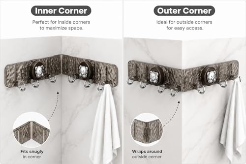 Image of Self Adhesive Wall Hook Rack | No Drilling Foldable Hooks for Bathroom, Kitchen & Home | 90 Rotatable Corner Mount | 6 Hooks | PC+ABS | Translucent Grey | 50 cm | Pack of 1