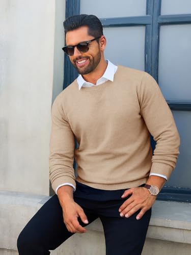 Image of Runcati Mens Crewneck Sweaters Casual Knit Lightweight Dress Sweater Long Sleeve Slim Fit Fall Winter Pullover