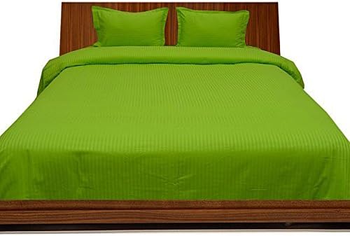 LaxLinen 300-Thread Count Super Quality 100% Egyptian Cotton 1PC Flat Sheet (Top Sheet), Queen Sofa/Queen Bed Size, Parrot Green Stripe 300TC 100% Cotton