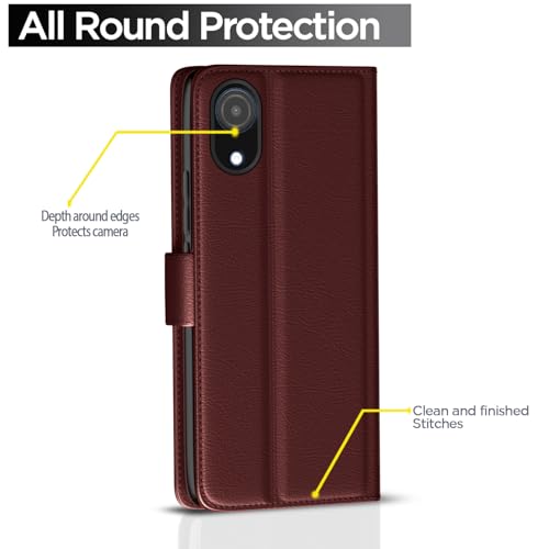 Image of Pikkme Samsung Galaxy A03 Core Flip Cover | PU Leather Finish | 360 Protection | Wallet & Stand | Strong Magnetic Flip Case for Samsung Galaxy A03 Core (Brown)