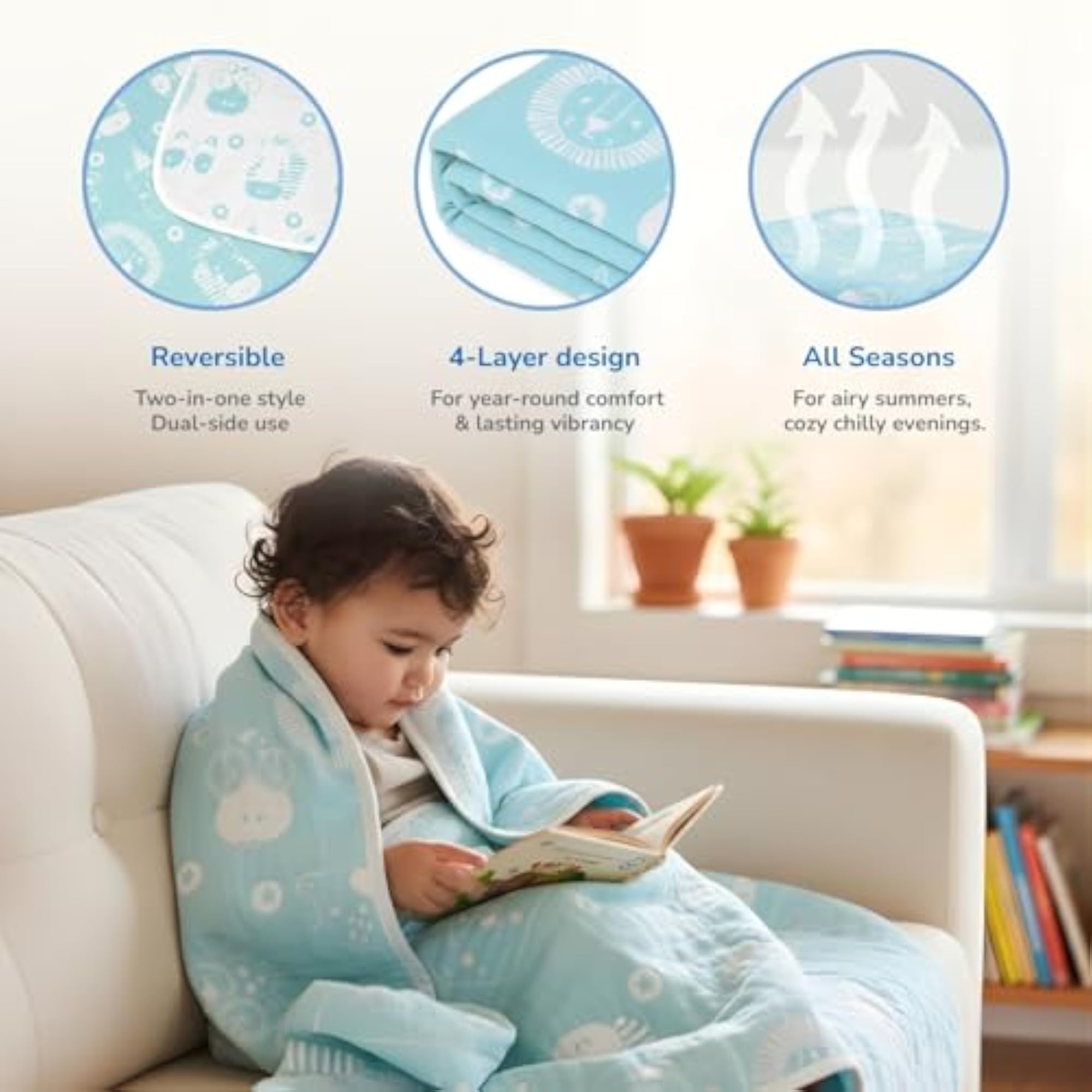 Yarn Dyed Kids Blanket, Ultra-Soft Cozy Four-Layer Design