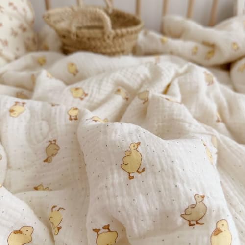 Image of BuLuTu Baby Toddler Muslin Blanket| Crib Baby Quilts| Cot Comforter| Nursery Bed Throw Blanket| Toddler Quilt Blanket | Soft Breathable | Super Cute Duck Pattern| 60x78 Inch,2.5 Pounds