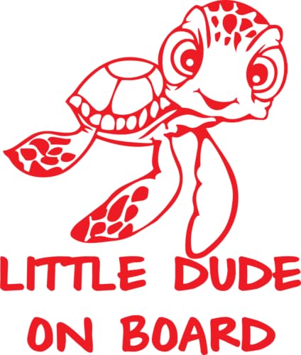 Image of STICKER DAD - Little Dude on Board (Squirt) Die-Cut Vinyl Decal - (Size: 6 inch X 4 inch Color: You Choose) - for Car, Truck, Windows, RV, Trailers, Bumpers, Laptop, Lockers, etc. (RED)