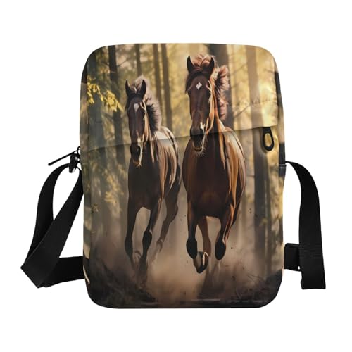 messenger bag for men Small Crossbody Bag Women women's crossbody handbags Adjustable Strap for outdoor sports outdoor sports- Horse Running Brown