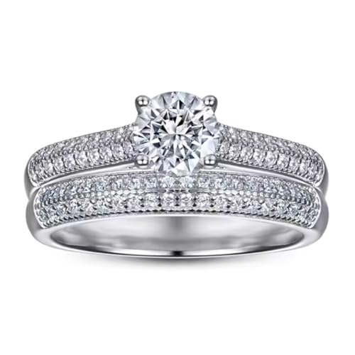 Image of SISGEM 1ct Moissanite Engagement Ring for Women, S925 Sterling Silver/9ct/14ct/18ct Solid Gold Moissanite Wedding Anniversary Ring Set Bridal Jewelry for Her Ladies Women(Style 6)