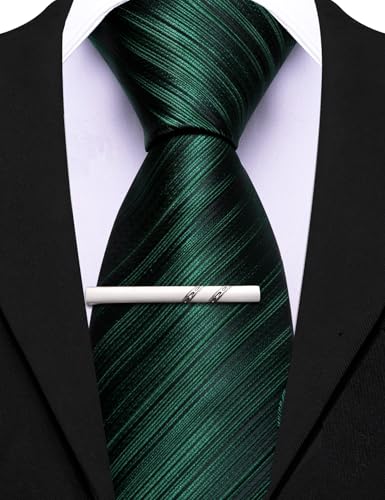 Image of Barry.Wang Silk Men Ties Formal Stripes Necktie and Tie Clip for Wedding Party Business Fashion Classic
