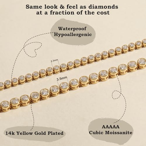 Gem's Beauty Bezel Tennis Bracelet 925 Silver Plated With 14k Gold Round Cut Moissanite Gold Tennis Bracelets for Women Valentine’s, Wedding, Birthday Jewelry Gift4